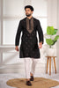 Stunning Black Cotton Designer Kurta Pyjama Set for Men with Jacquard Work