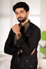 Stunning Black Cotton Designer Kurta Pyjama Set for Men with Jacquard Work