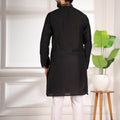 Stunning Black Cotton Designer Kurta Pyjama Set for Men with Jacquard Work