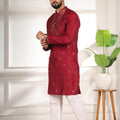 Adorable Maroon Cotton Designer Kurta Pyjama Set for Men with Jacquard Work
