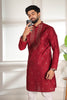 Adorable Maroon Cotton Designer Kurta Pyjama Set for Men with Jacquard Work