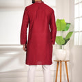 Adorable Maroon Cotton Designer Kurta Pyjama Set for Men with Jacquard Work