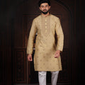 Elegant Beige Cotton Designer Kurta Pyjama Set for Men with Jacquard Work