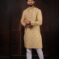 Elegant Beige Cotton Designer Kurta Pyjama Set for Men with Jacquard Work