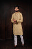 Elegant Beige Cotton Designer Kurta Pyjama Set for Men with Jacquard Work
