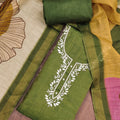 Gracefull Olive Green Cotton Linen Simmer Printed Kurta Pant Set for Women