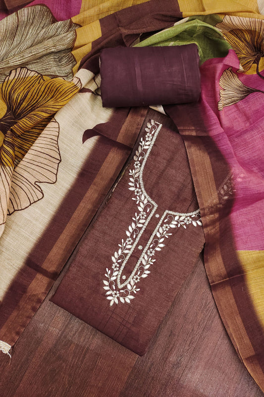 Premium Maroon Cotton Linen Simmer Hand Work for Women