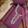 Graceful Purple Cotton Linen Simmer Hand Work for Women