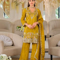 Gorgeous Mustard Yellow Designer Embroidered Kurta Pant Set Dupatta