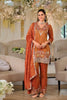 Premium Rust Orange Embroidered Kurta Pant Set Dupatta