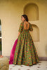 Stunning Green Digital Printed Silk Gown with Pink Dupatta for Women