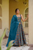 Admirable Teal Blue Digital Printed Silk Gown with Matching Dupatta for Women