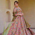 Elegant Peach Digital Printed Silk Gown with Matching Dupatta for Women