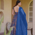 Gorgeous Royal Blue Digital Printed Silk Gown with Matching Dupatta for Women