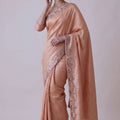 Elegant Peach Banarasi Silk Woven Designer Hand Work Saree for Women