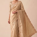 Premium Beige Banarasi Silk Woven Designer Hand Work Saree for Women