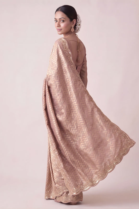 Designer Pink Banarasi Silk Woven Designer Hand Work Saree for Women
