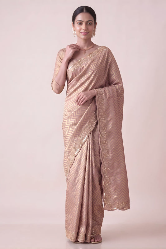 Designer Pink Banarasi Silk Woven Designer Hand Work Saree for Women