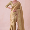 Stylish Mustard Yellow Banarasi Silk Woven Designer Hand Work Saree for Women