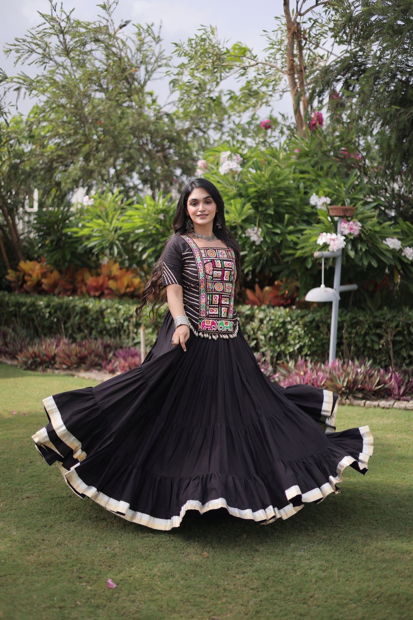 Elegant Black Cotton Designer Lehenga Choli with Kutchi Patch Work for Navratri