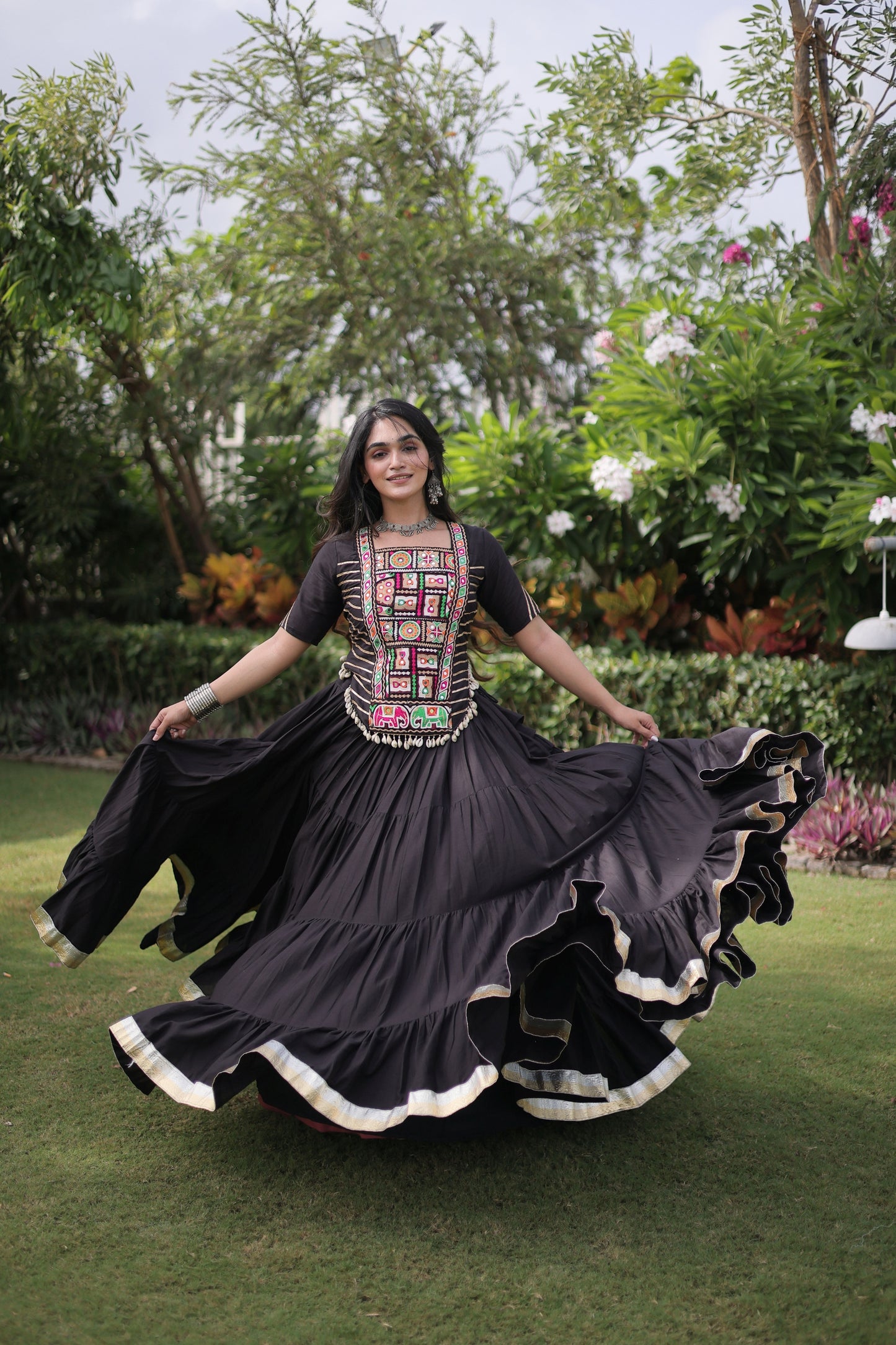 Elegant Black Cotton Designer Lehenga Choli with Kutchi Patch Work for Navratri