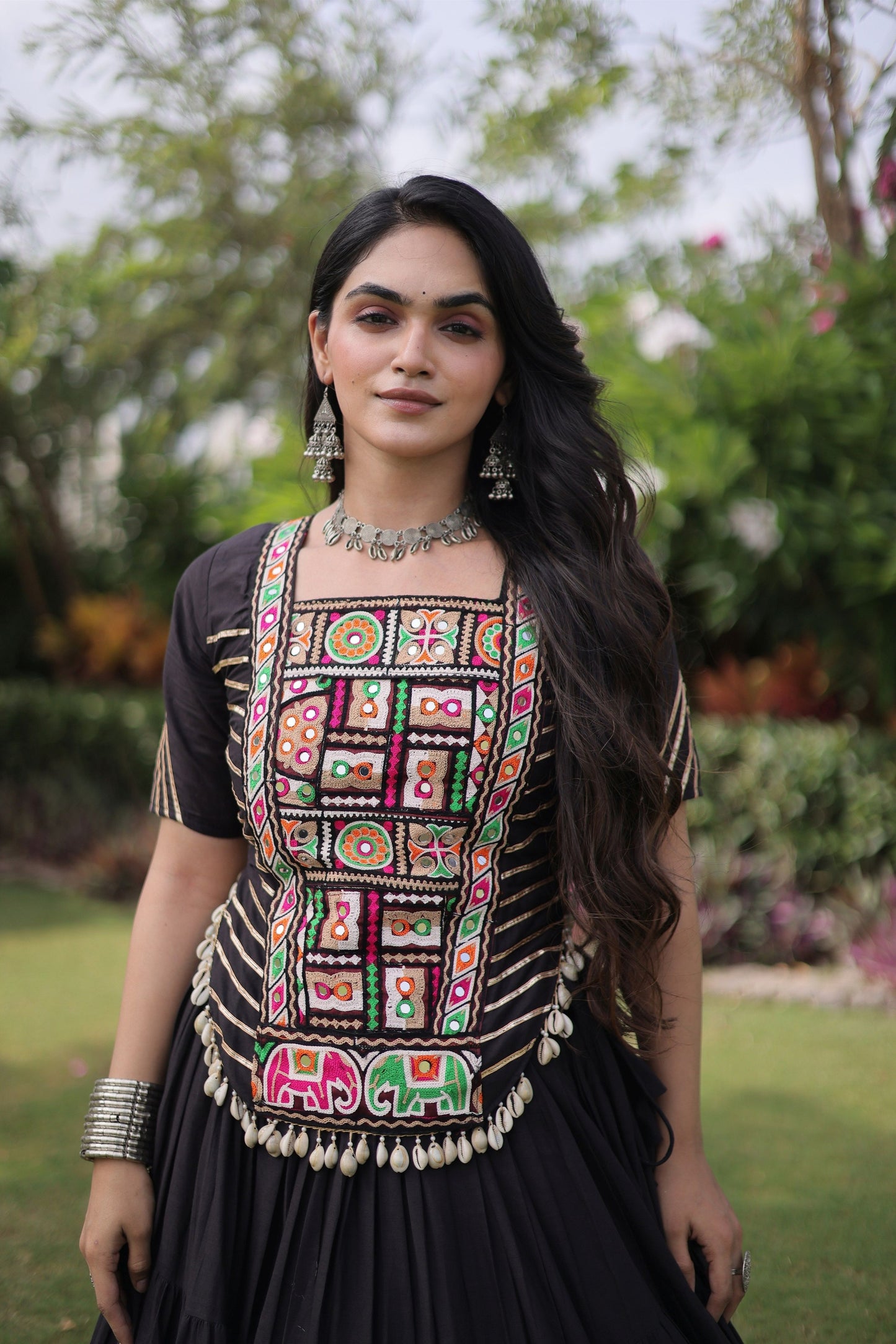 Elegant Black Cotton Designer Lehenga Choli with Kutchi Patch Work for Navratri