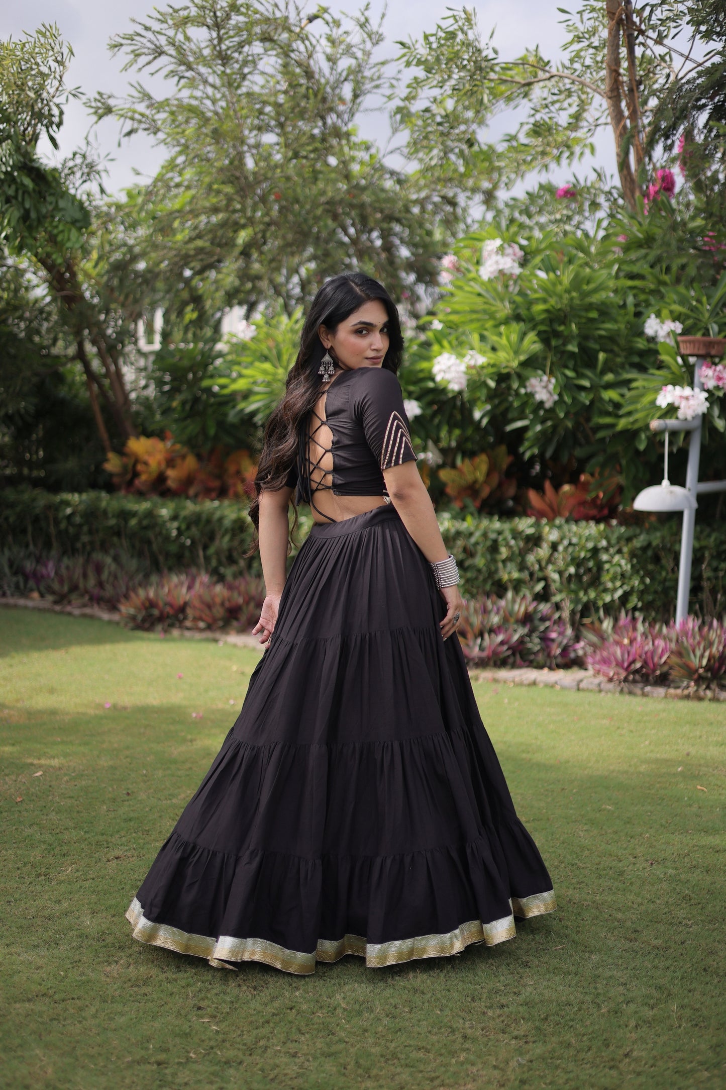 Elegant Black Cotton Designer Lehenga Choli with Kutchi Patch Work for Navratri