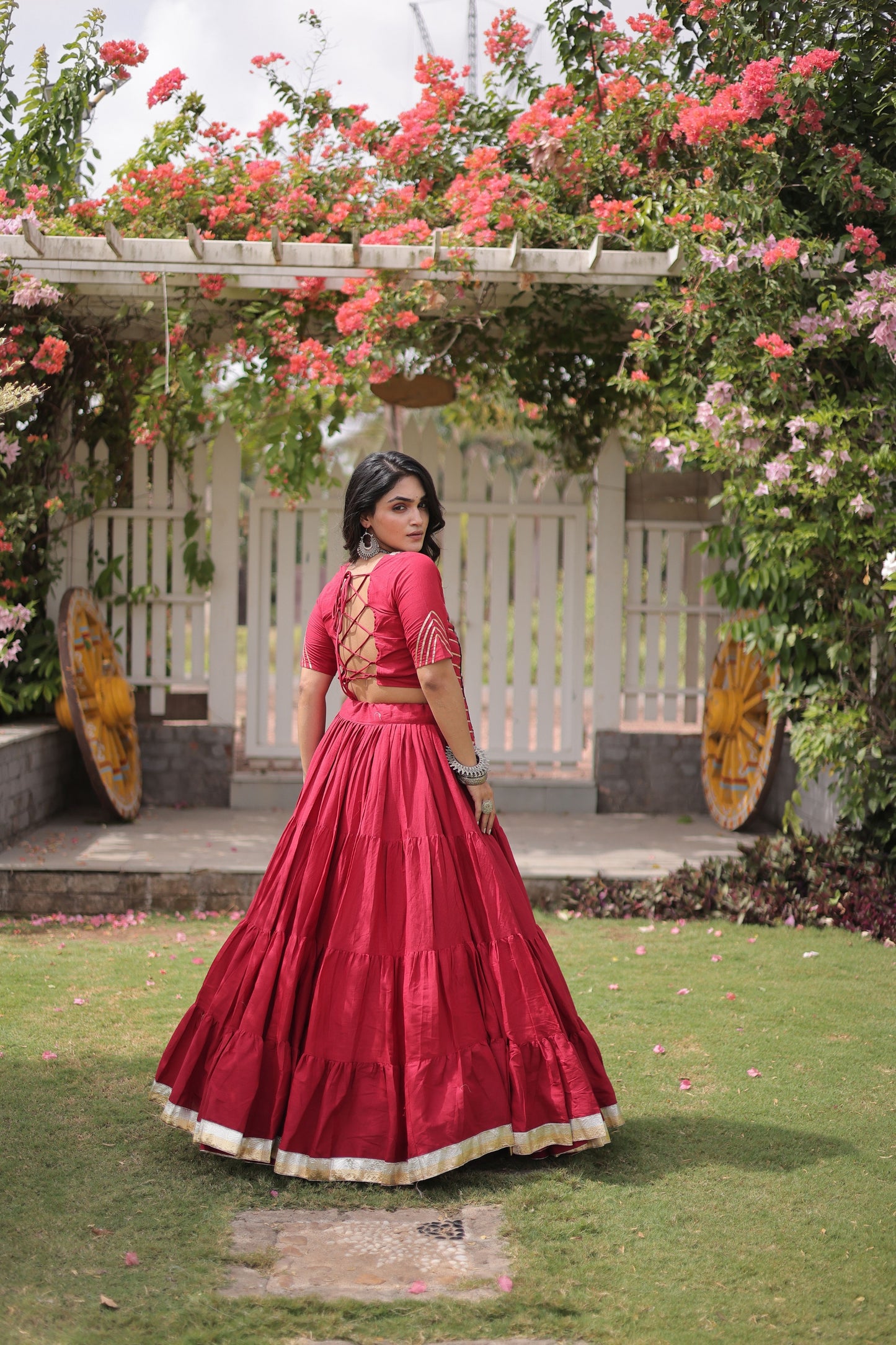 Stunning Rani Pink Cotton Designer Lehenga Choli with Kutchi Patch Work for Navratri