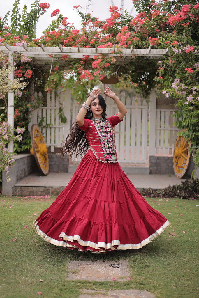 Stunning Rani Pink Cotton Designer Lehenga Choli with Kutchi Patch Work for Navratri