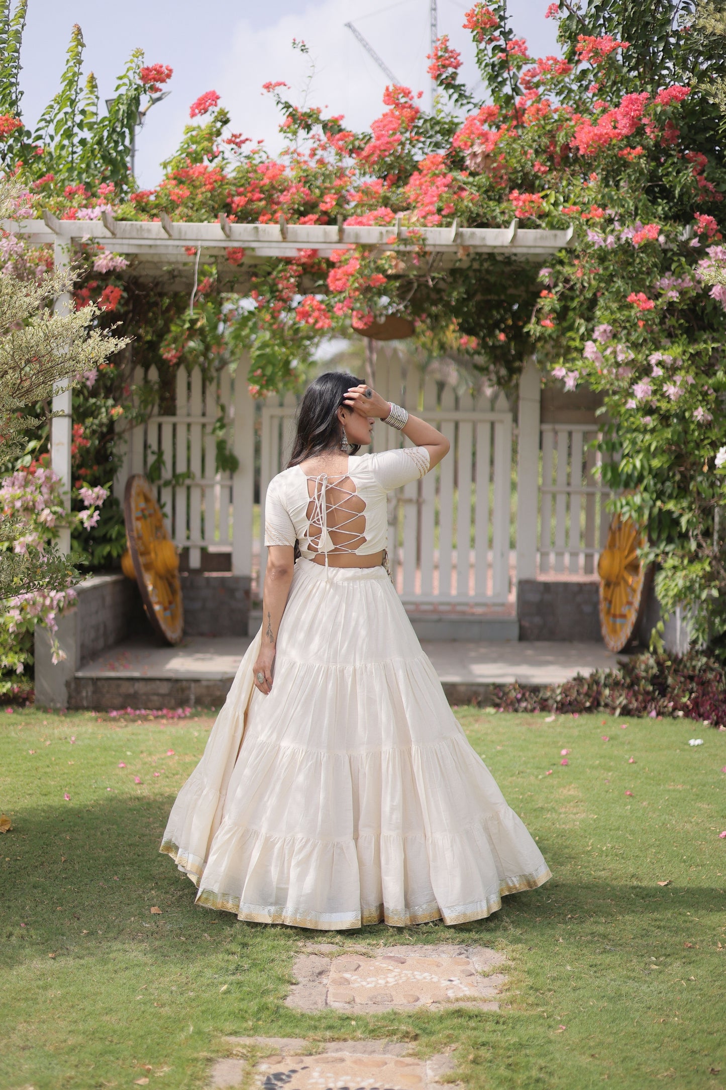 Awesome Off White Cotton Designer Lehenga Choli with Kutchi Patch Work for Navratri