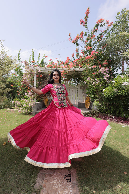 Gorgeous Rani Pink Cotton Designer Lehenga Choli with Kutchi Patch Work for Navratri