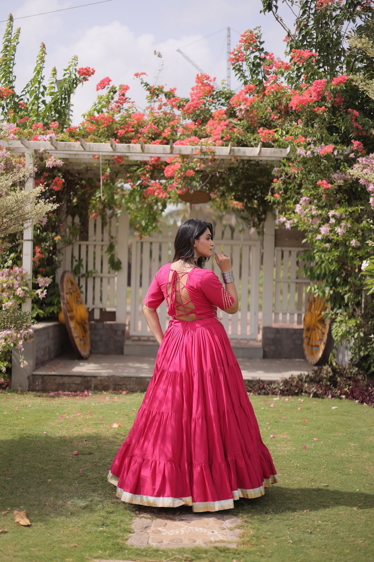 Gorgeous Rani Pink Cotton Designer Lehenga Choli with Kutchi Patch Work for Navratri