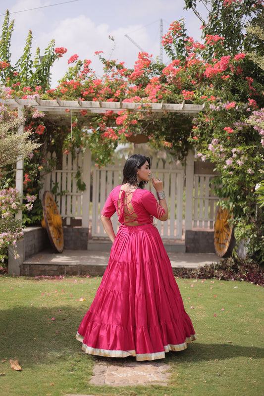 Gorgeous Rani Pink Cotton Designer Lehenga Choli with Kutchi Patch Work for Navratri
