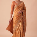Elegant Gold Banarasi Silk Woven Saree Hand Work for Women