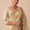 Premium Cream Banarasi Silk Woven Saree  Hand Work for Women