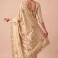 Premium Cream Banarasi Silk Woven Saree  Hand Work for Women