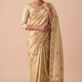 Premium Cream Banarasi Silk Woven Saree  Hand Work for Women