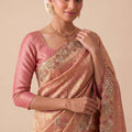 Beautiful Rose Pink Banarasi Silk Woven Saree Hand Work for Women