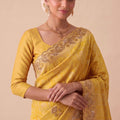 Stylish Mustard Yellow Banarasi Silk Woven Saree Hand Work for Women