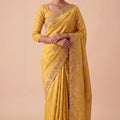 Stylish Mustard Yellow Banarasi Silk Woven Saree Hand Work for Women