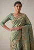Graceful Sage Green Banarasi Silk Woven Saree Hand Work for Women
