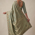 Graceful Sage Green Banarasi Silk Woven Saree Hand Work for Women