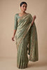 Graceful Sage Green Banarasi Silk Woven Saree Hand Work for Women
