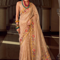 Premium Cream Tissue Silk Saree Embroidery Work for Women
