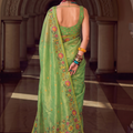 Graceful Pista Green Tissue Silk Saree Embroidery Work for Women