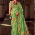 Graceful Pista Green Tissue Silk Saree Embroidery Work for Women