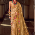 Lovely Gold Tissue Silk Saree Embroidery Work for Women