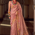 Beautiful Baby Pink Tissue Silk Saree Embroidery Work for Women