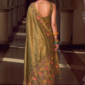 Elegant Olive Green Tissue Silk Saree Embroidery Work for Women