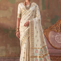 Elegant Off White Soft Silk Woven Jacquard Saree for Women